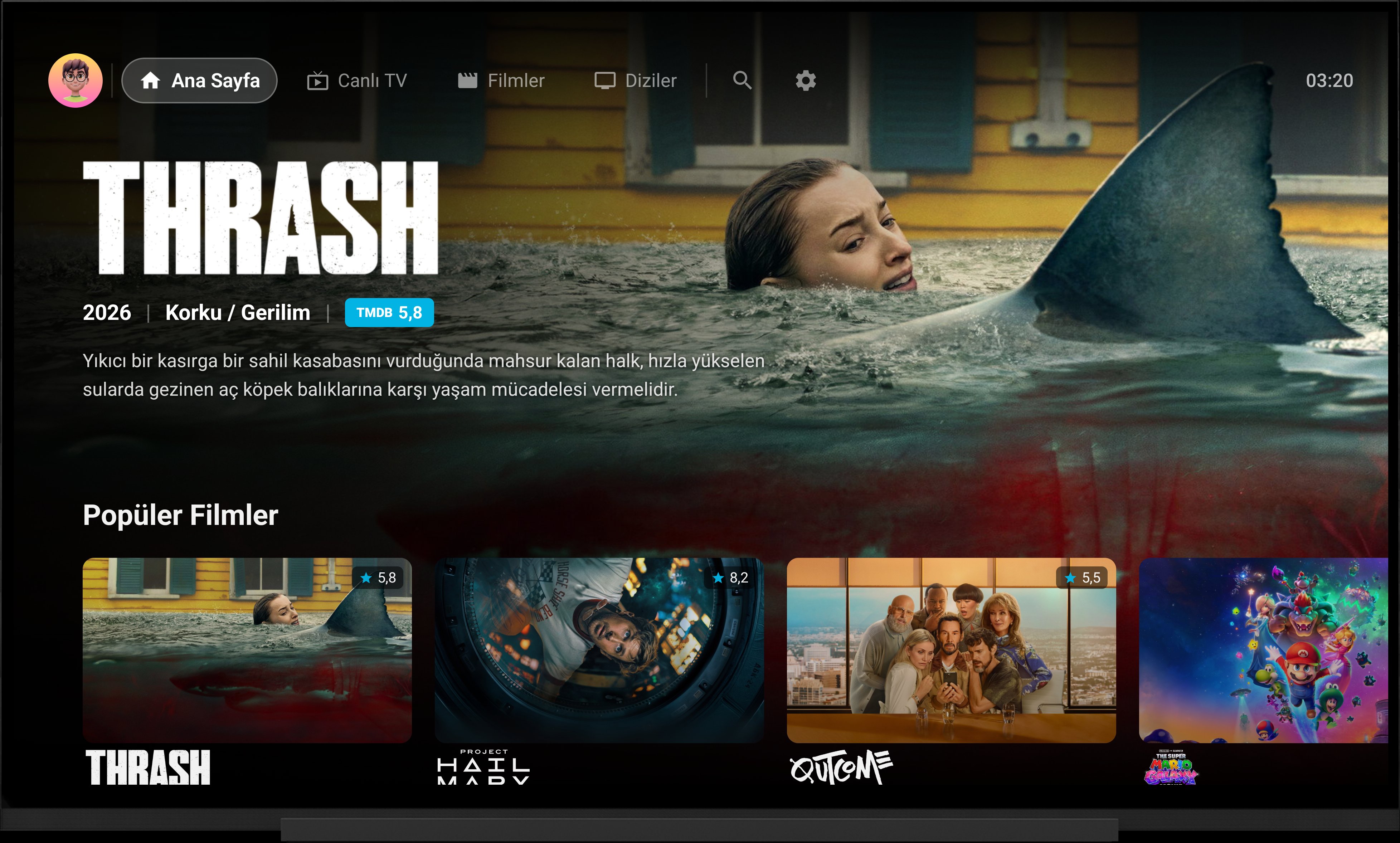 NexaTv Android TV Ana Sayfa - IPTV Oynatıcı Ekranı